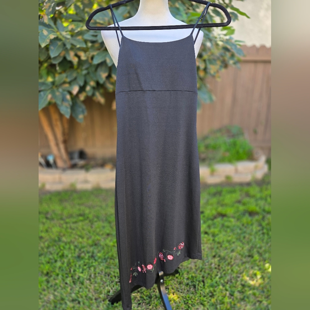 Evolution Assymetrical Embroidered Y2K Black Midi Dress